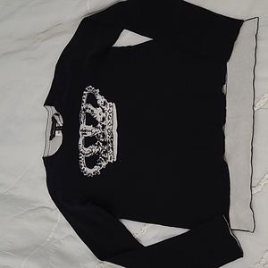 Women's BCBGMAXAZRIA Black and Off-White Crown Sweater Size XXS